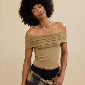 NWT Aerie Chill Up Off Shoulder Soft Knit Top in Soft Stone Brown - Size L